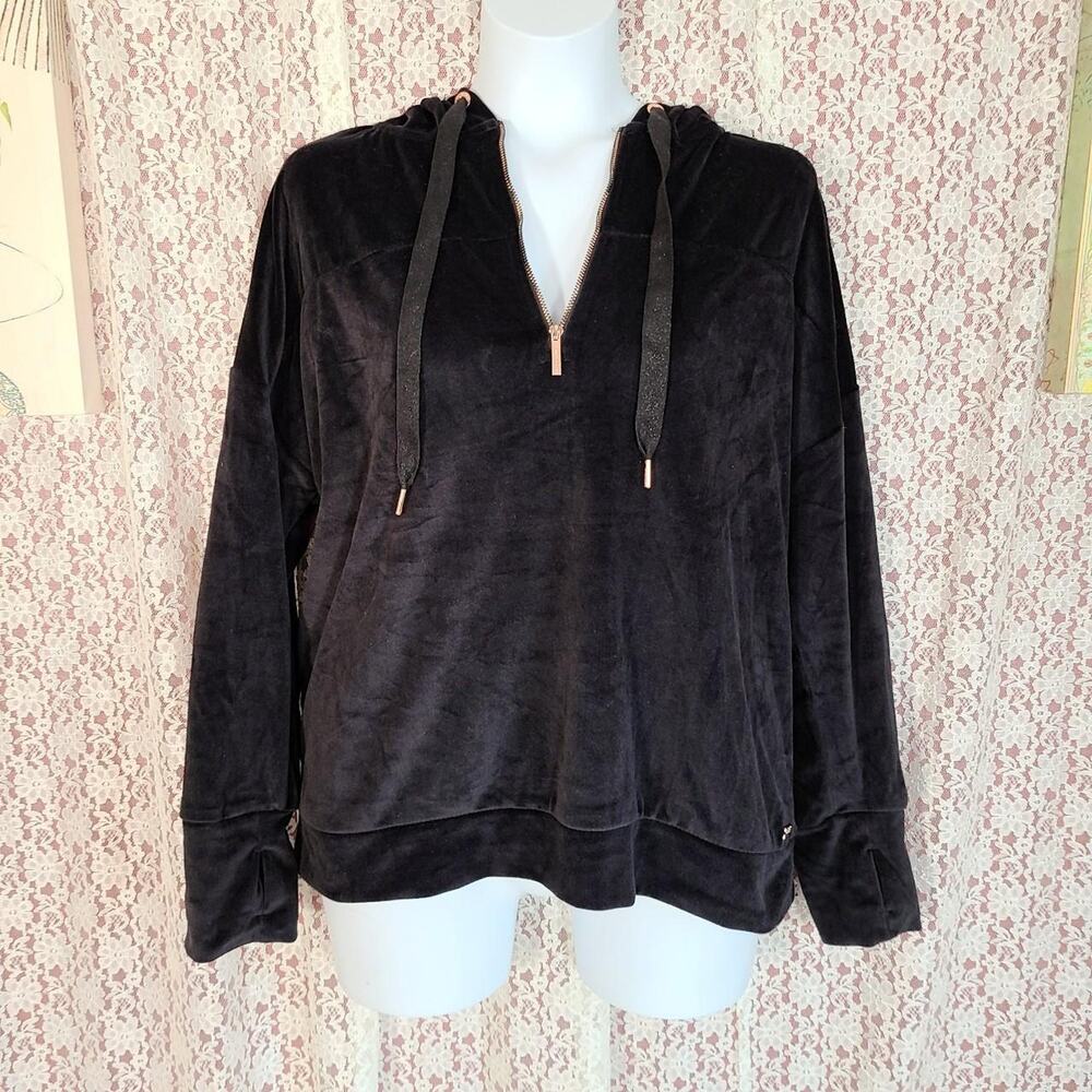 Nine west active black velvet quarter zip pullover hoodie 2x